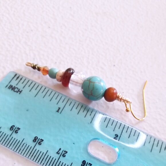 Mixed Gemstones! SouthWestern Stacked Earrings! Unique + Colorful Fall Danglers - Picture 6 of 7